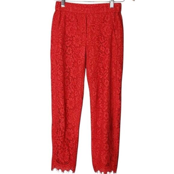 J. Crew Red Lace Cropped Pants - Picture 1 of 10
